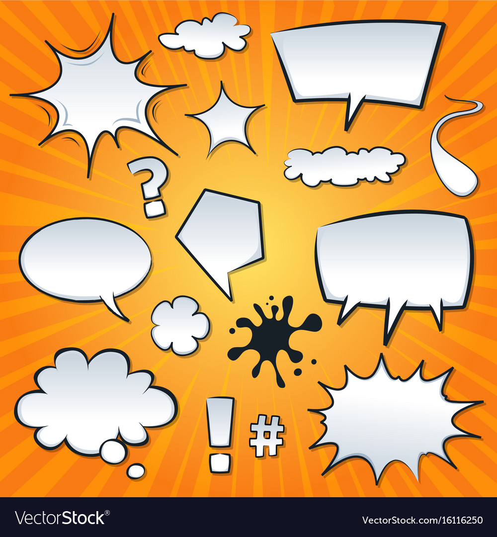 Comic speech bubbles and splashes set Royalty Free Vector