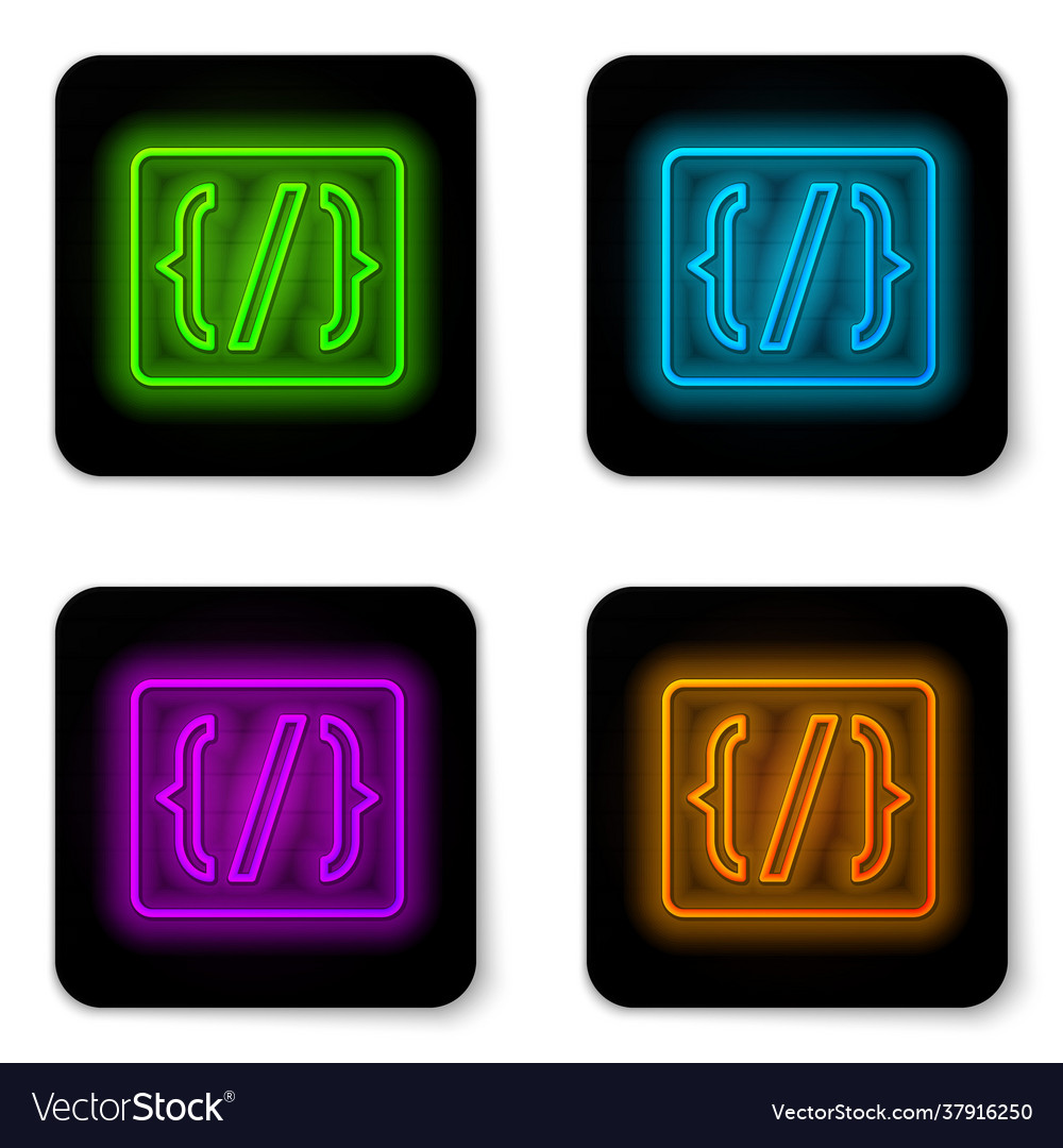 Glowing neon line programming language syntax icon vector image Glowing neon line programming language syntax icon