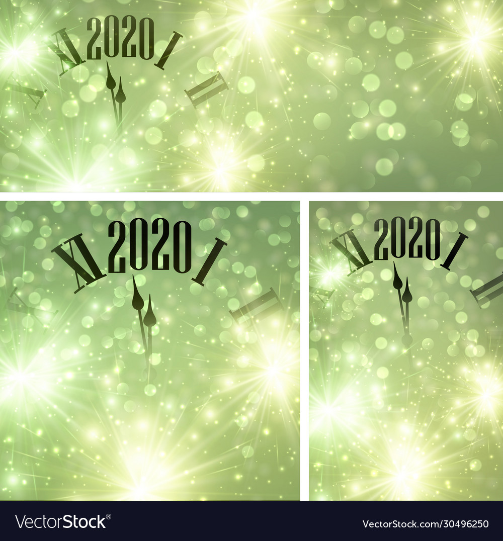 Green bokeh new year 2020 background with clock