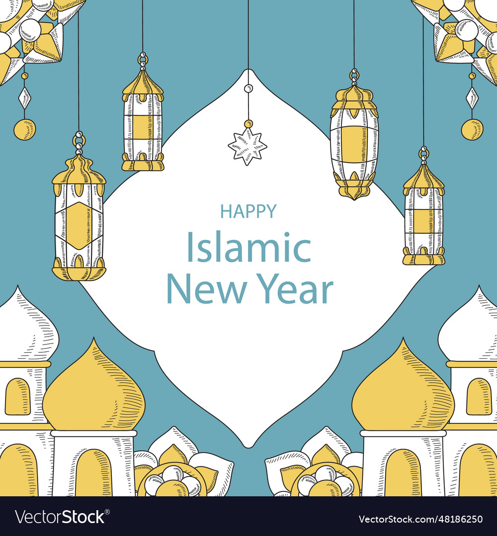 Hand drawn islamic new year posts set Royalty Free Vector