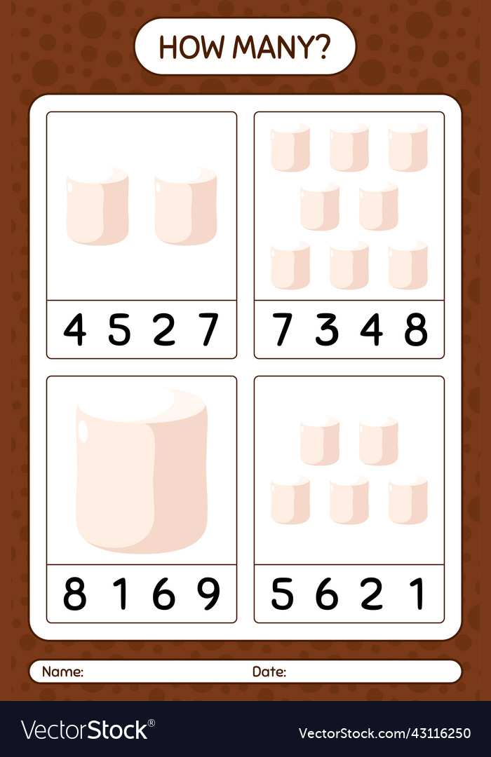 How many counting game with marshmallow worksheet vector image How many counting game with marshmallow worksheet