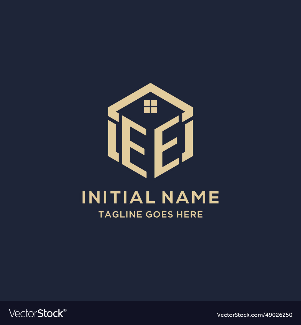 Initials ee logo with abstract home roof hexagon