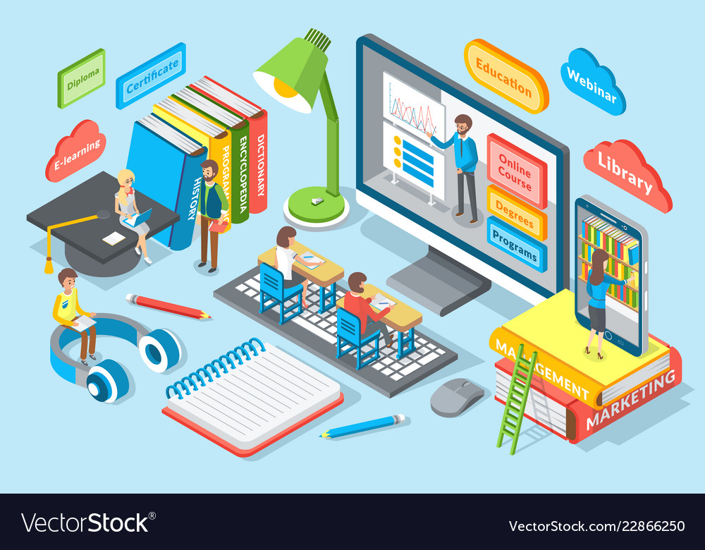 Online Education Emblem Cartoon Banner Royalty Free Vector
