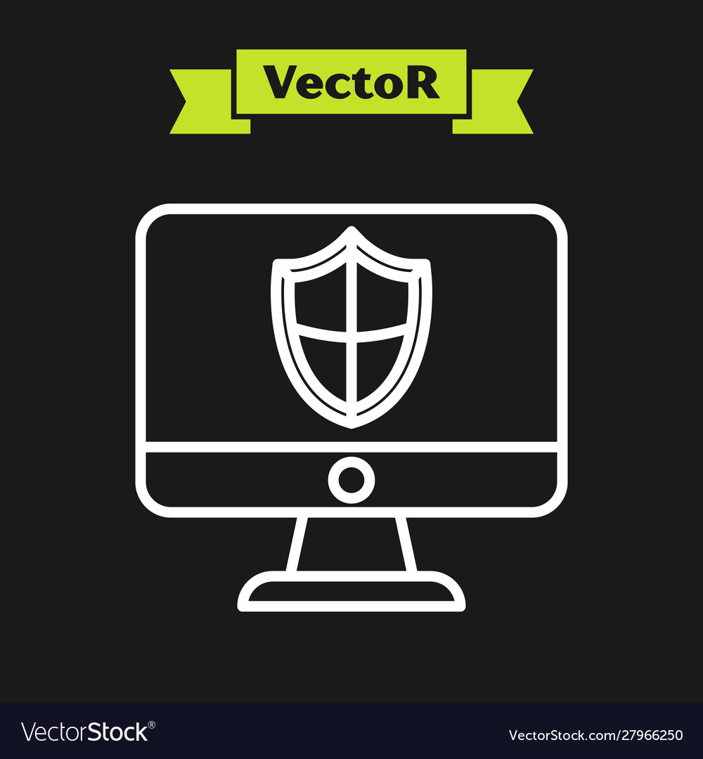 White line computer monitor and shield icon vector image White line computer monitor and shield icon