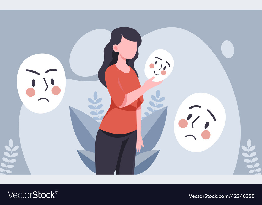 Woman with fake masks Royalty Free Vector Image