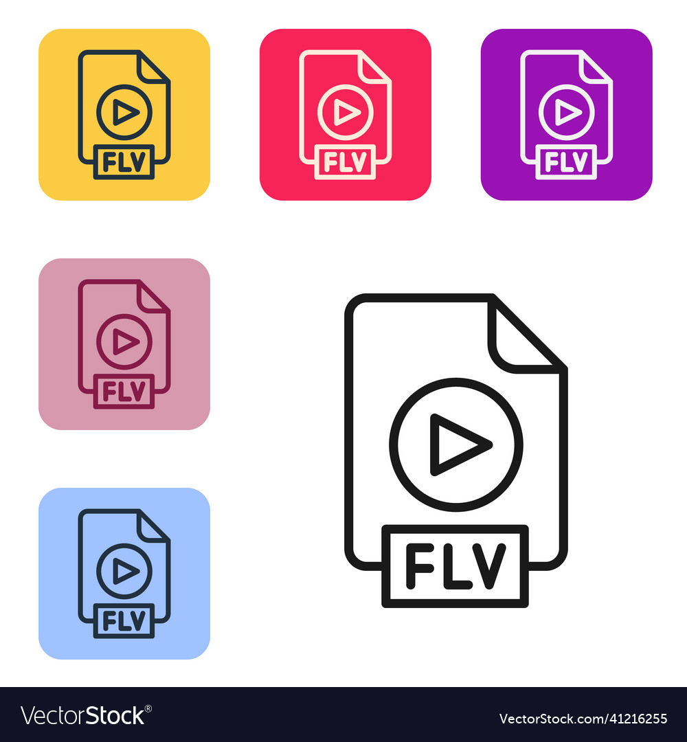 Black line flv file document video format vector image Black line flv file document video format