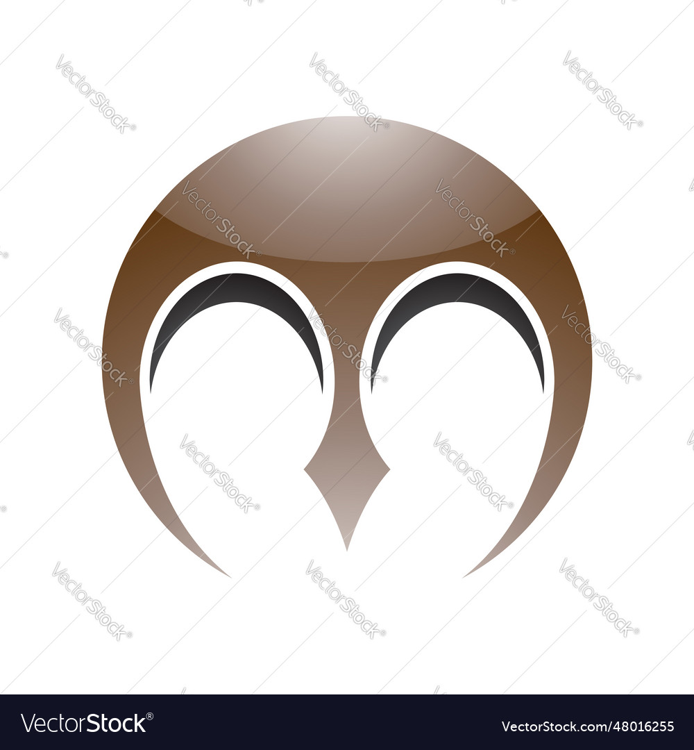 Brown and black glossy round letter m icon