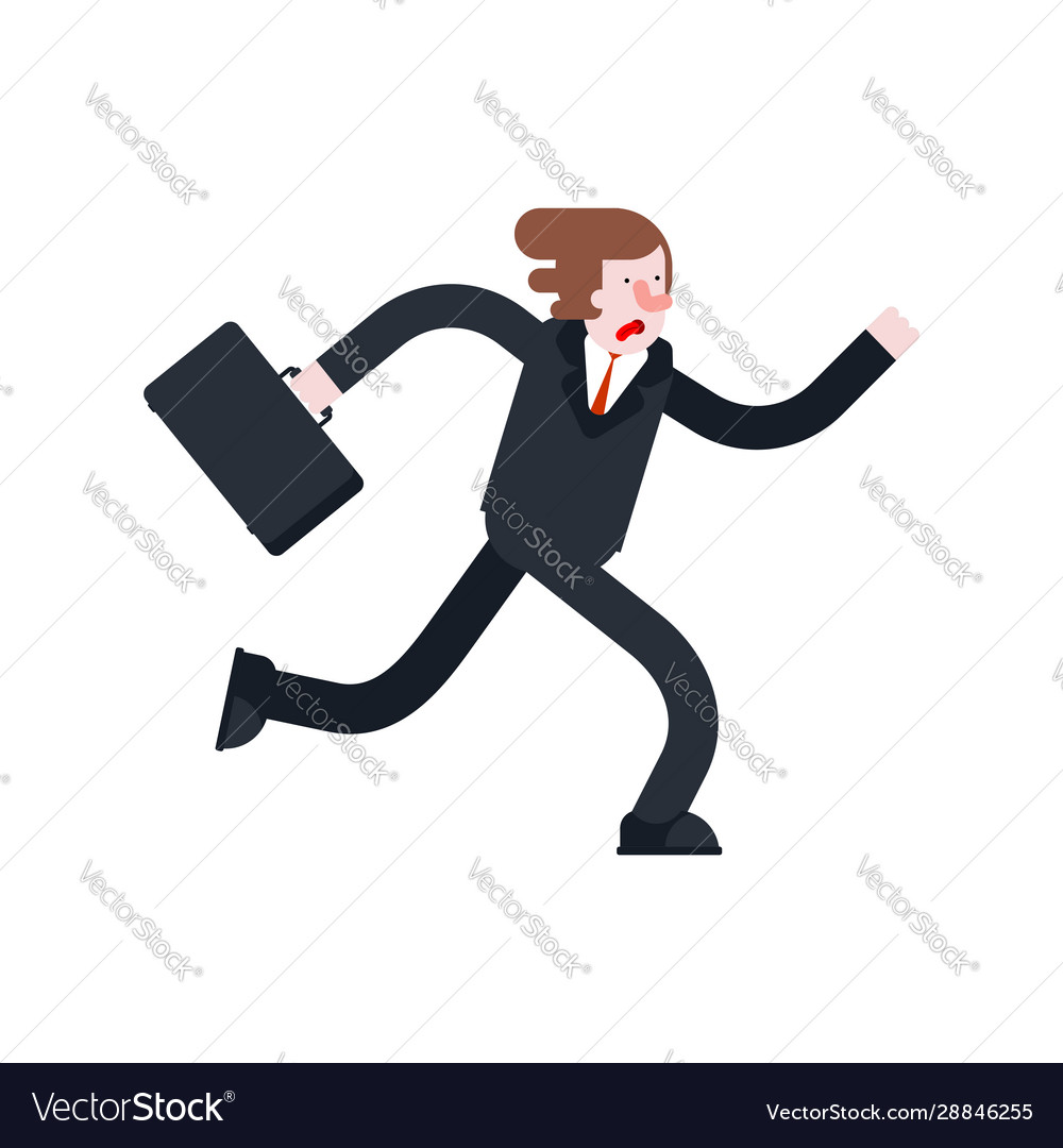 Businessman run isolated boss and suitcase