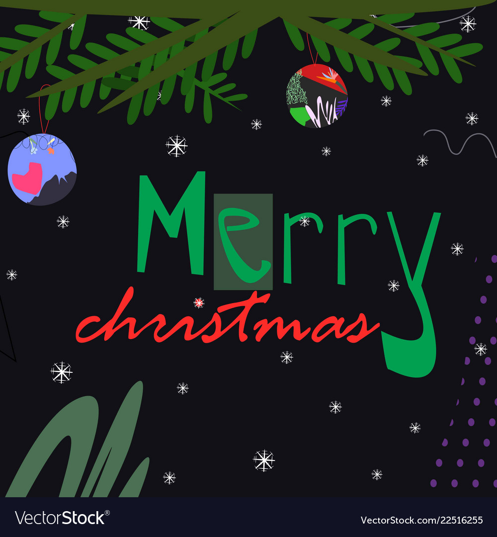 Christmas tree branch with toys merry vector image Christmas tree branch with toys merry