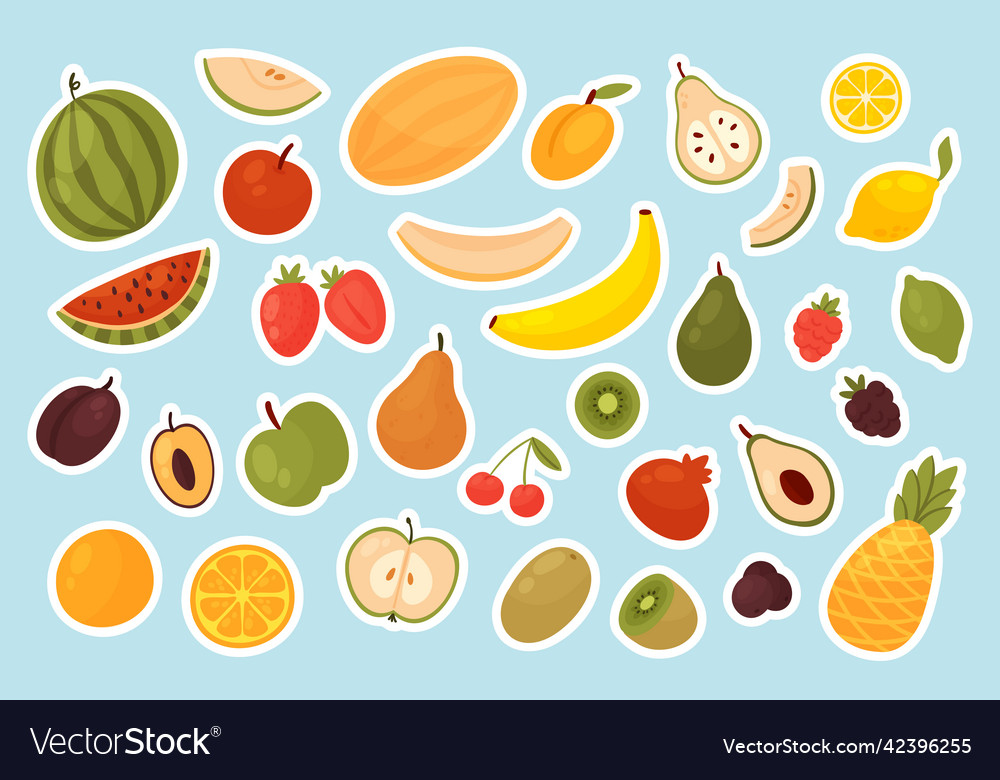 Fruit and berry food stickers set slices