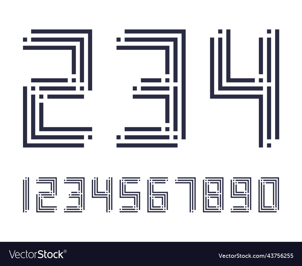 Geometric font line digital effect design numbers Vector Image