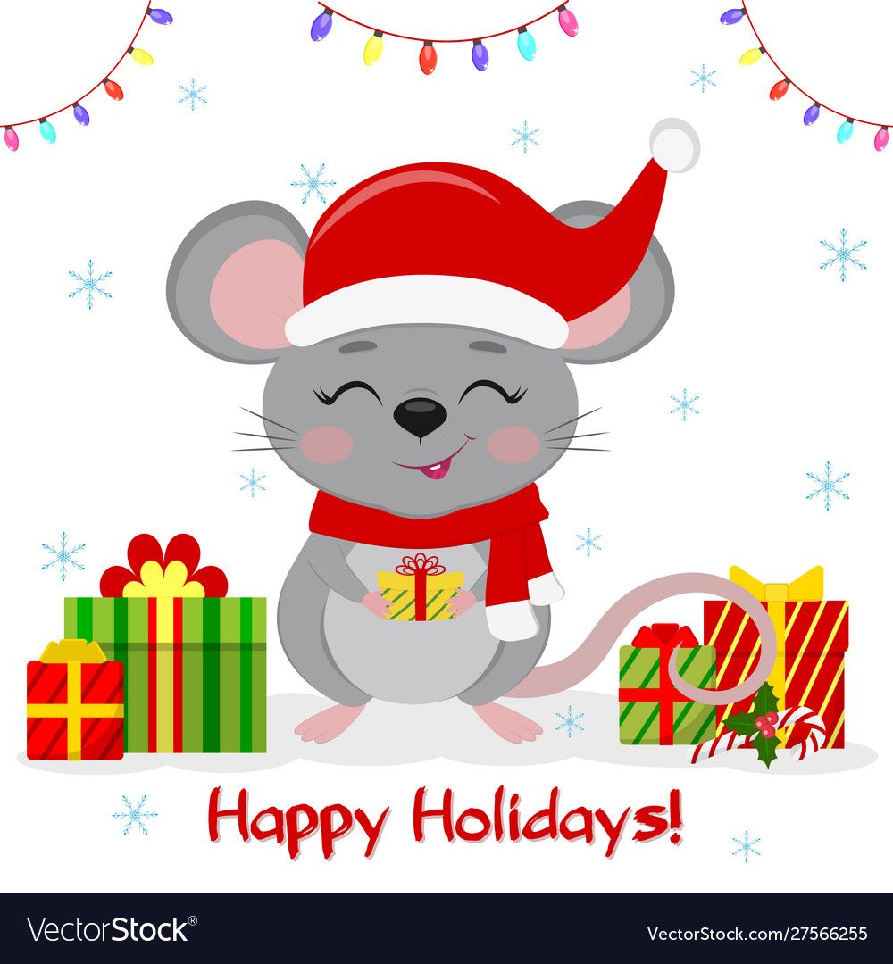 Happy new year and merry christmas cute mouse