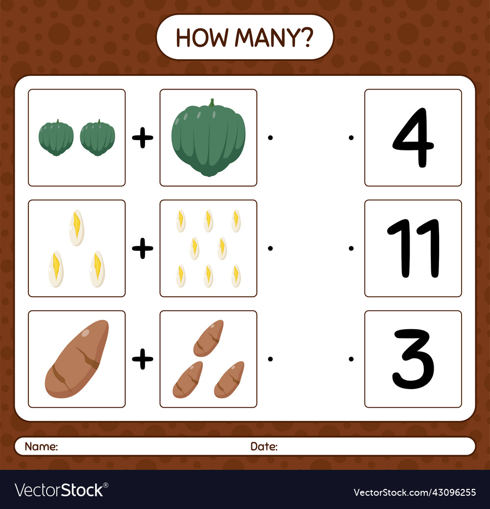 How many counting game with vegetables worksheet