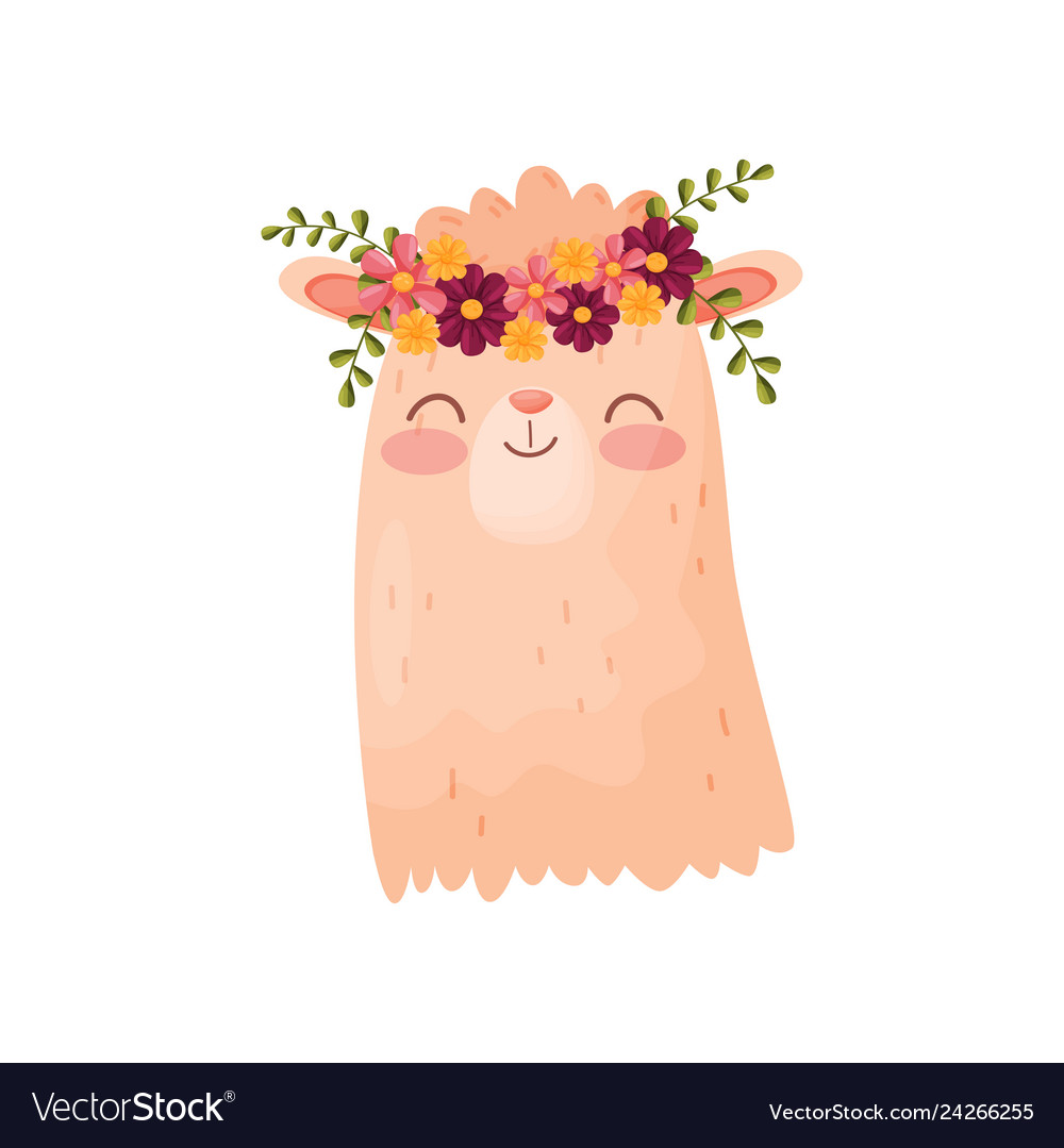 Lama Kopf mit Blumenkranz Flora und Fauna