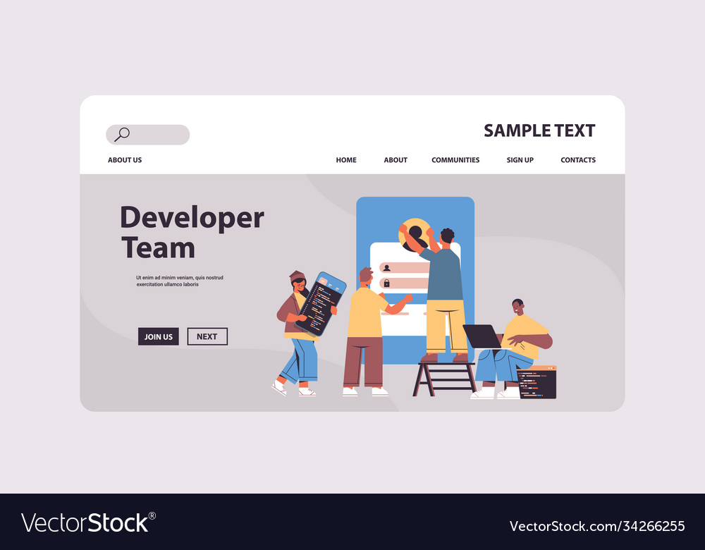Mix Race Web-Entwickler Team erstellen Programmcode vector image Mix Race Web-Entwickler Team erstellen Programmcode