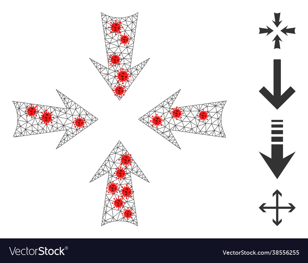 Polygonal mesh reduce arrows icon with pathogen vector image Polygonal mesh reduce arrows icon with pathogen