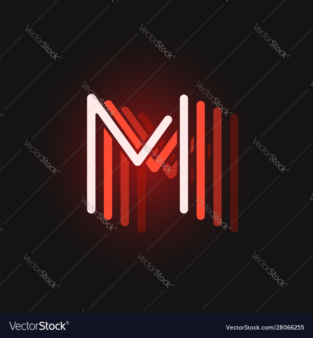 Red neon character font on black background