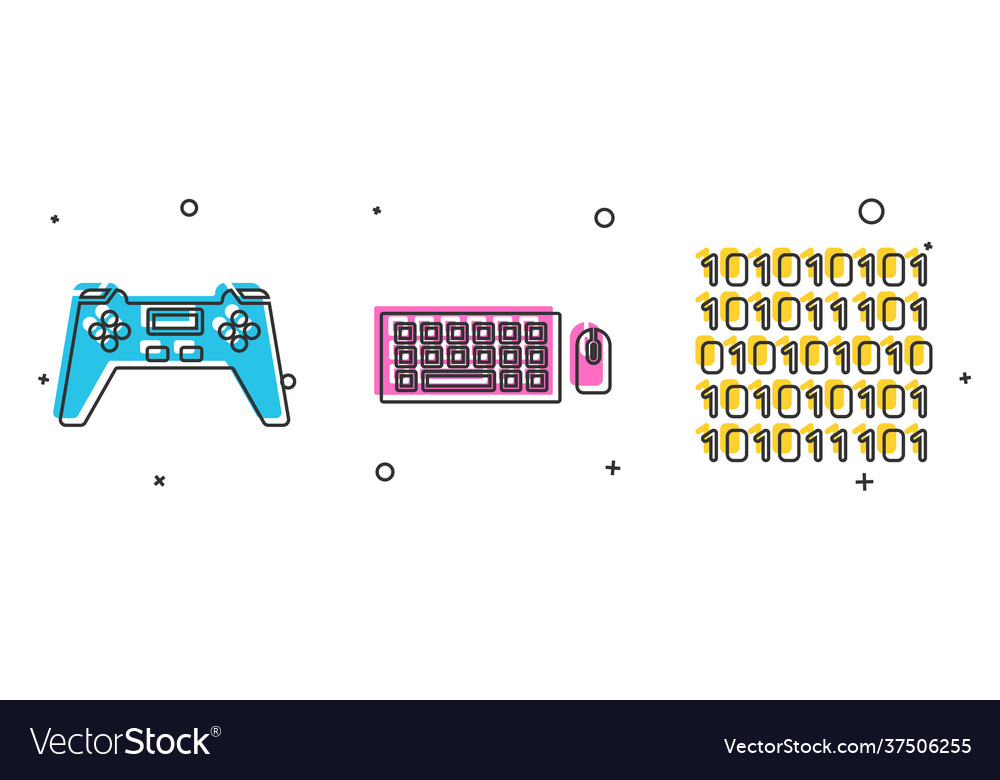 Set gamepad keyboard and mouse binary code vector image Set gamepad keyboard and mouse binary code