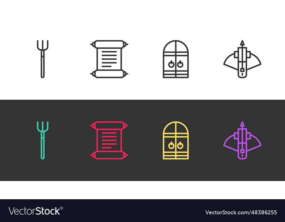 Set line garden pitchfork decree parchment scroll vector image Set line garden pitchfork decree parchment scroll