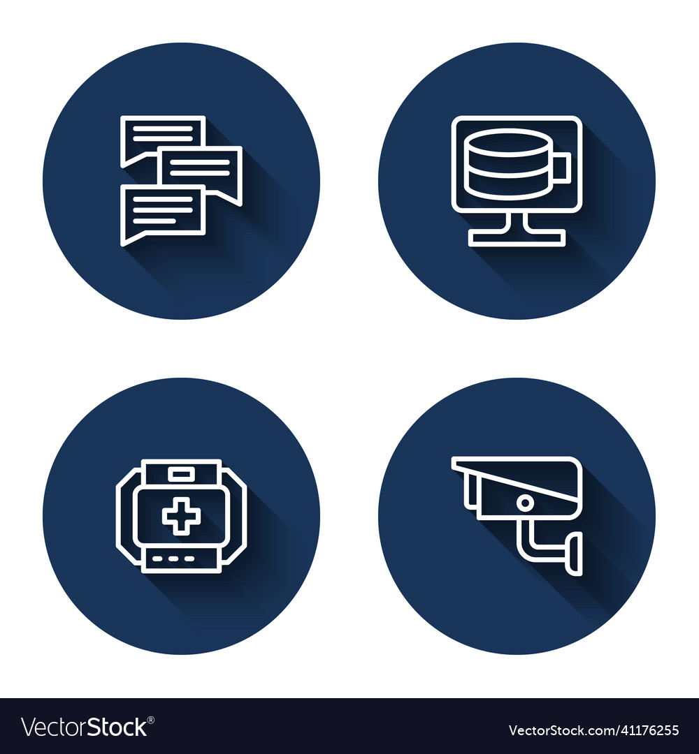Set line speech bubble chat cloud database first vector image Set line speech bubble chat cloud database first