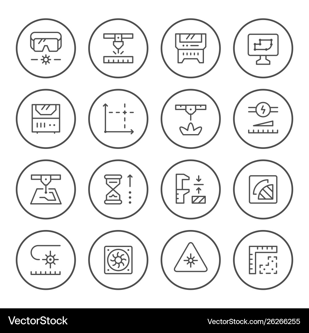 Set round line icons laser cutting Royalty Free Vector Image