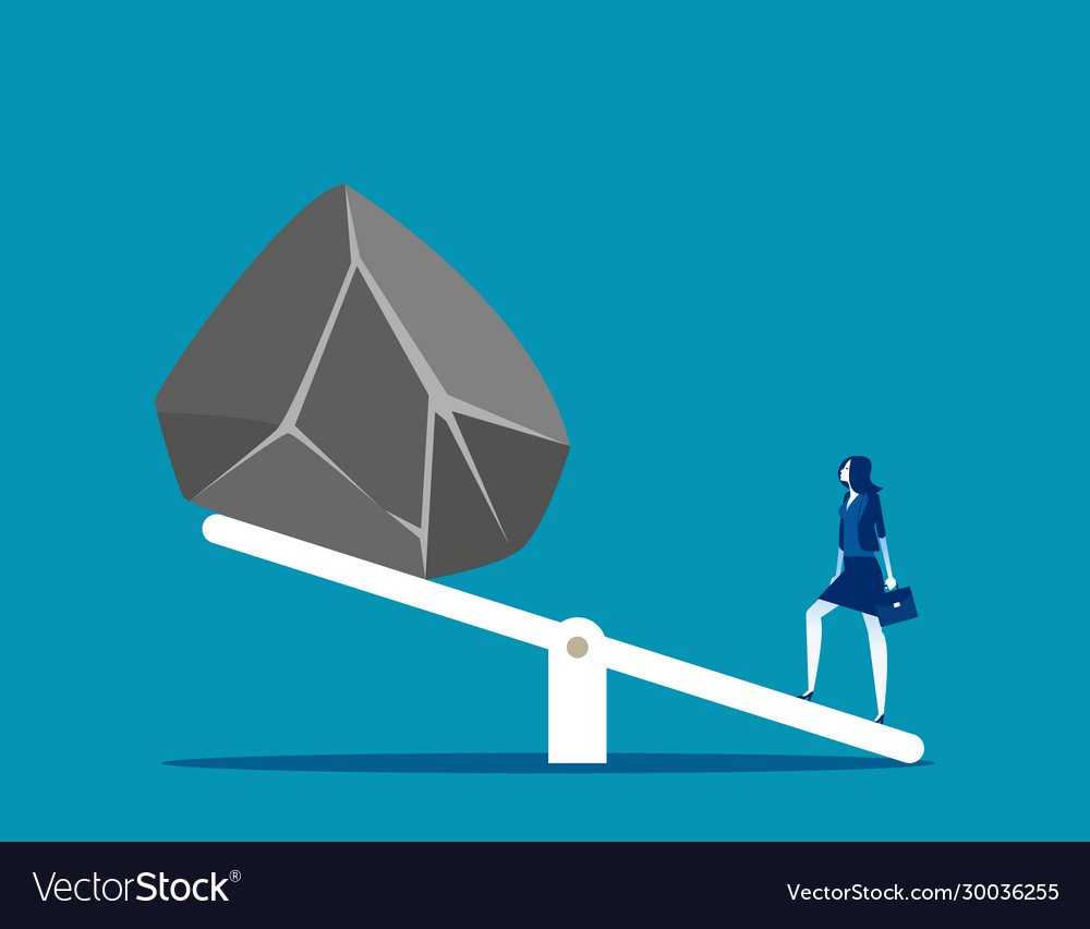 Woman with huge stones on seesaw concept business