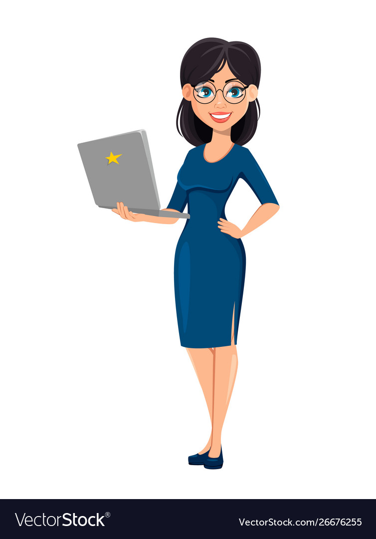 Young beautiful business woman in blue dress cute vector image Young beautiful business woman in blue dress cute