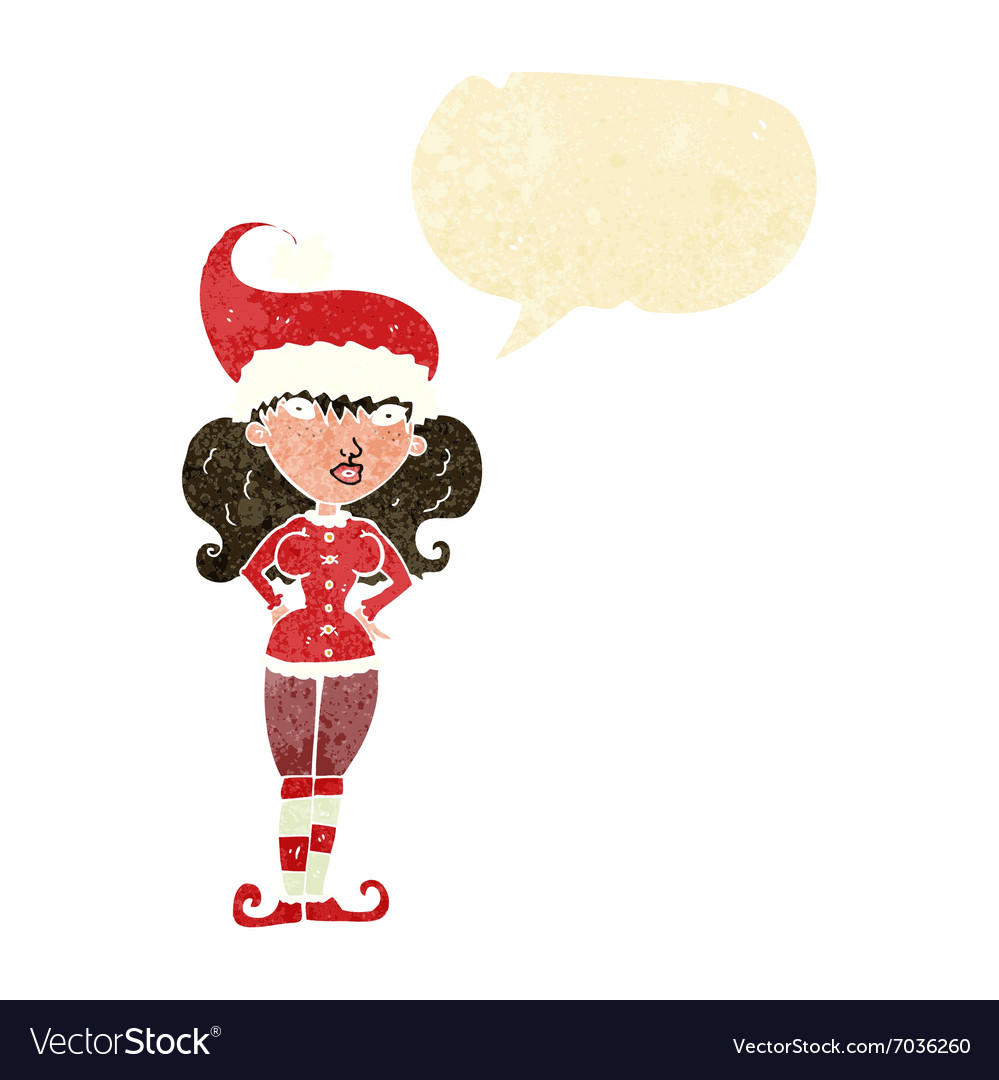 Cartoon santas helper woman with speech bubble