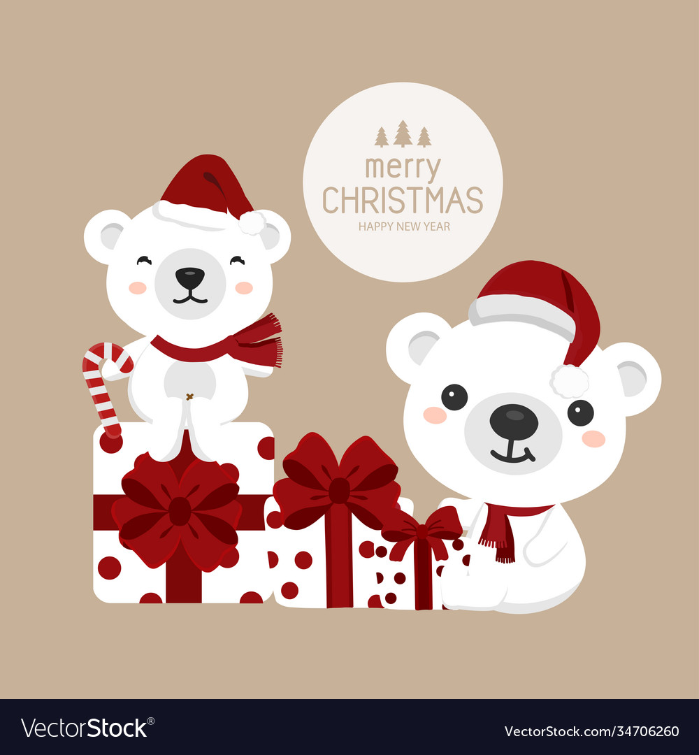 Christmas theme polar bear wearing santa cap hat Vector Image