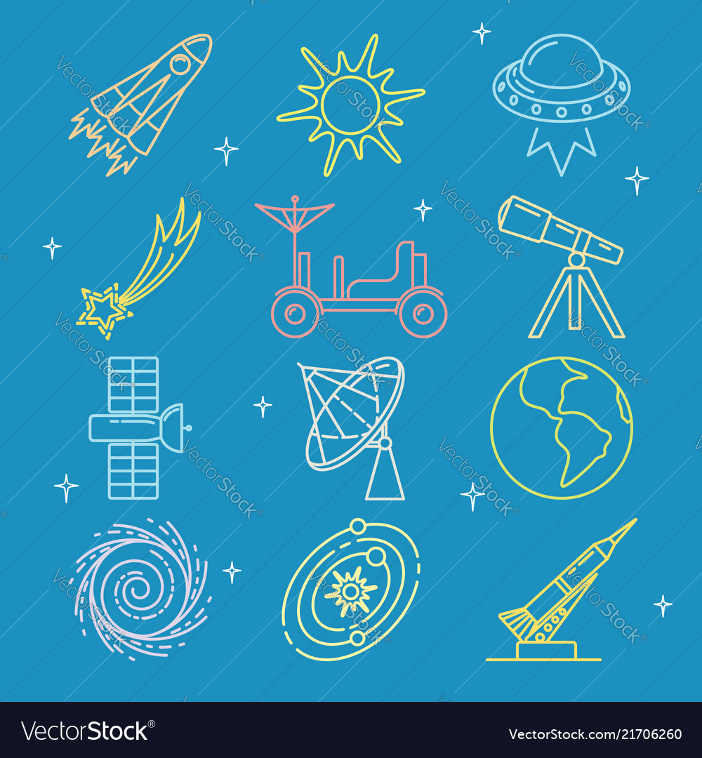 Colored space icons set in thin line style Vector Image Colored space icons set in thin line style