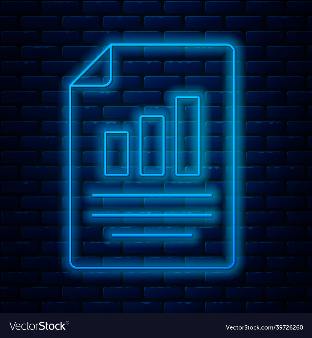 Glowing neon line document with graph chart icon vector image Glowing neon line document with graph chart icon