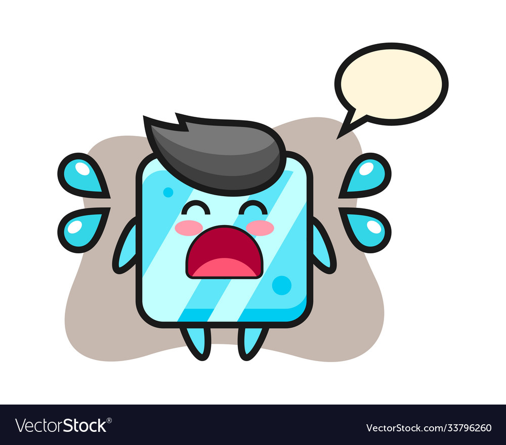 Ice cube cartoon with crying gesture