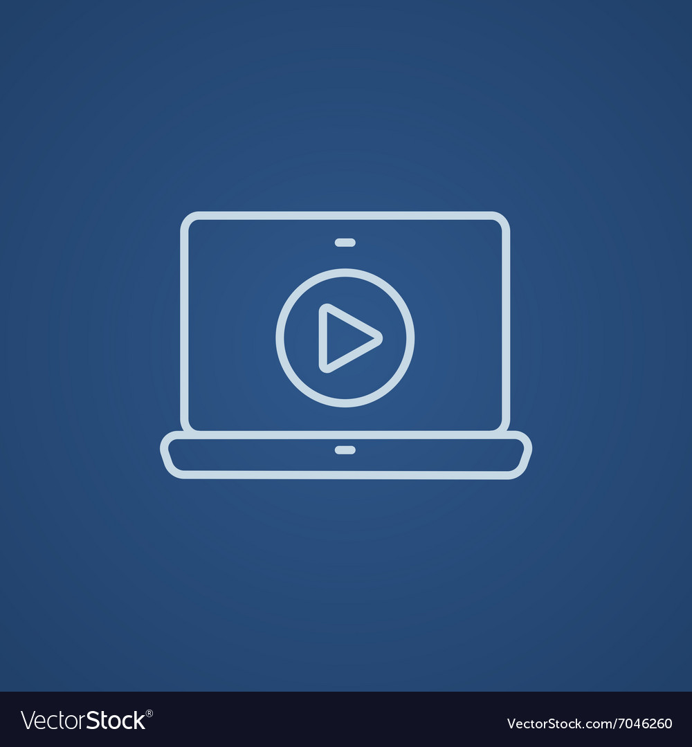 Laptop with play button on screen line icon