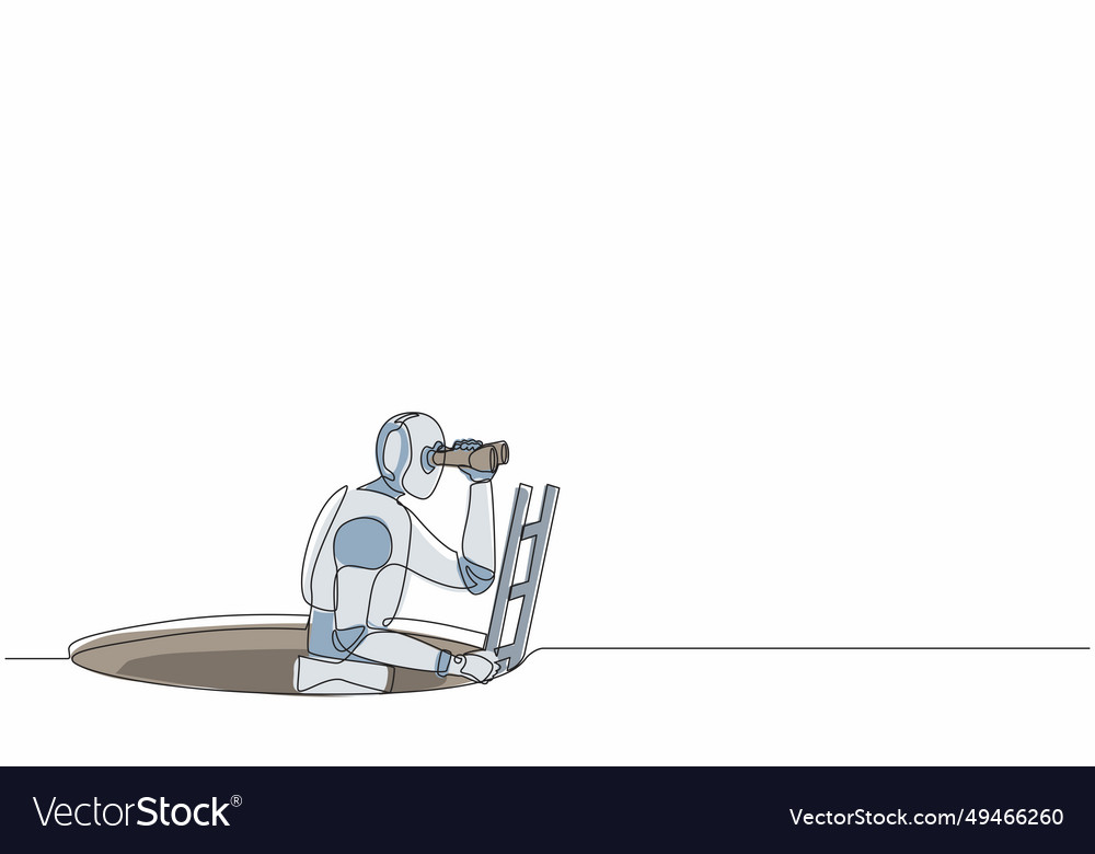 Single continuous line drawing robot climbs out Vector Image Single continuous line drawing robot climbs out