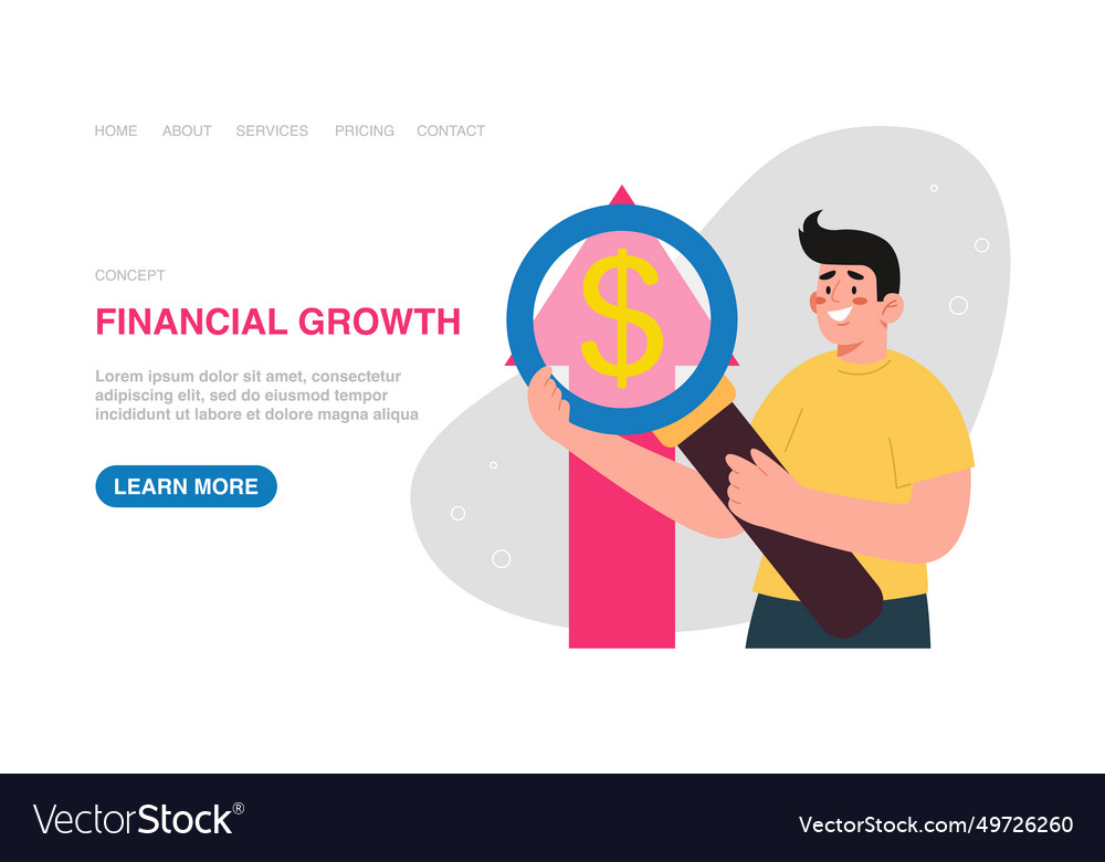 Web banner with man points magnifier to arrow vector image Web banner with man points magnifier to arrow