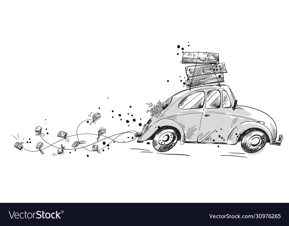 Car with wedding decorations and packed Royalty Free Vector Car with wedding decorations and packed Royalty Free Vector
