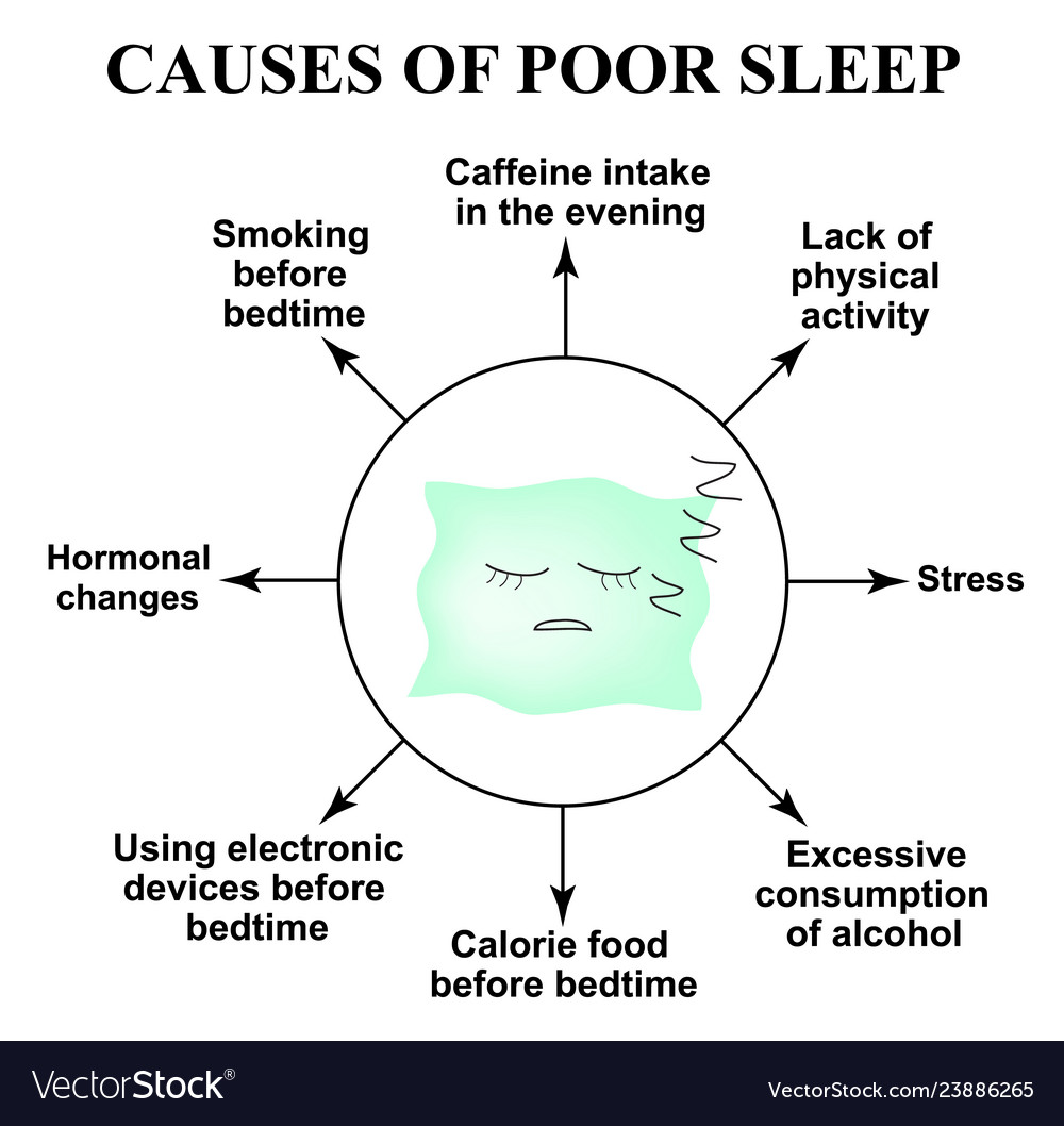 Causes of poor sleep insomnia world sleep day Vector Image