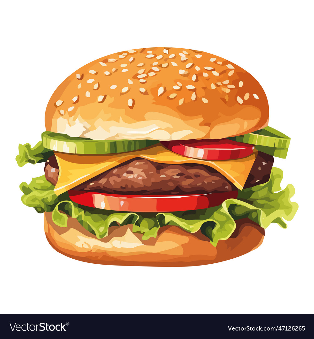 Cheeseburger meal on sesame seed bun Royalty Free Vector