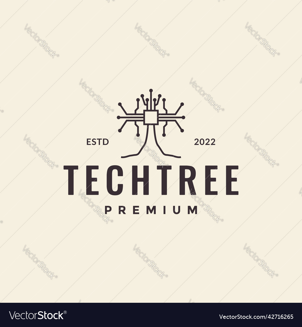 Chip tree tech line dots logo design graphic