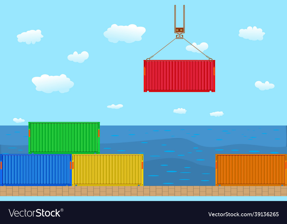 Containers loading and unloading with crane Vector Image Containers loading and unloading with crane