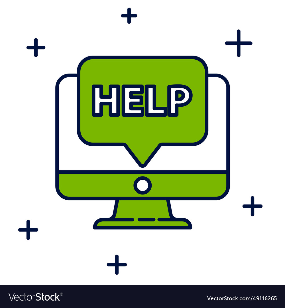 Filled outline computer monitor and help icon