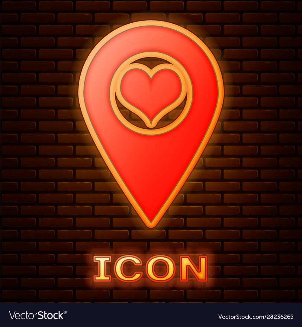 Glowing neon map pointer with heart icon isolated vector image Glowing neon map pointer with heart icon isolated