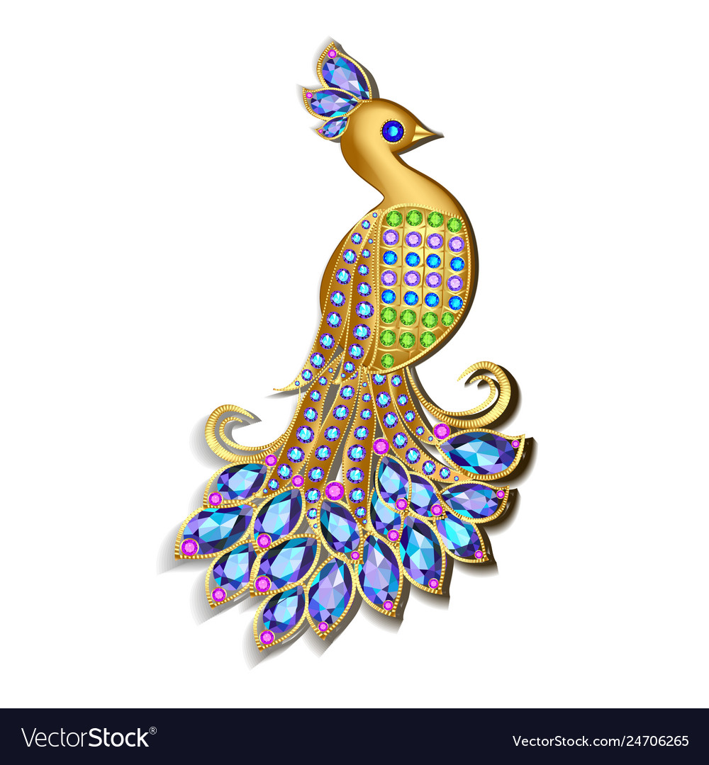 Jewelry brooch peacock with precious stones