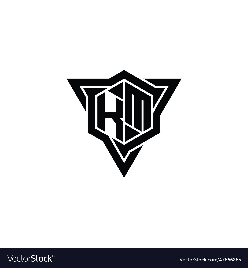 Km logo monogram hexagon shape with triangle Vector Image Km logo monogram hexagon shape with triangle