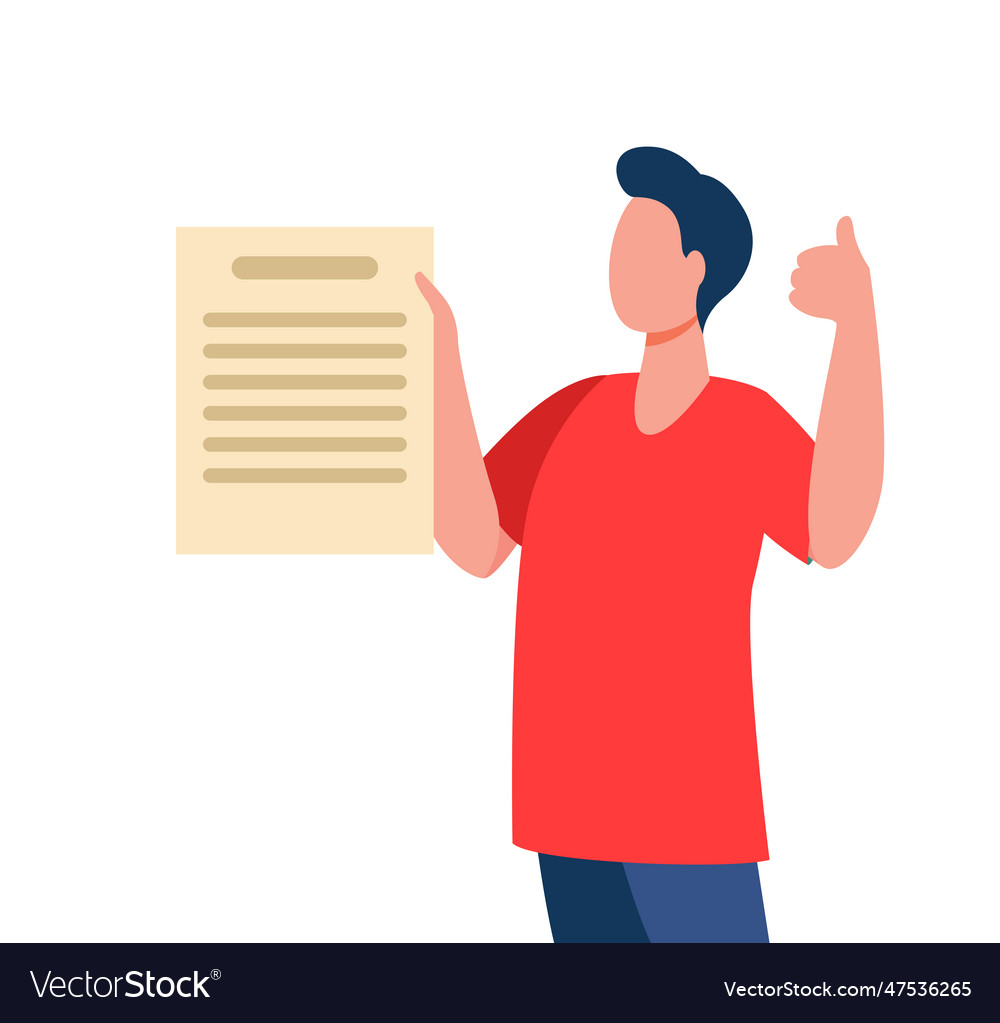 Man holding blank paper and showing thumb up