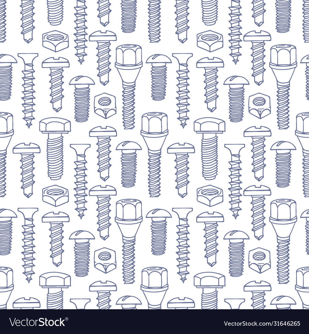 Seamless pattern with sketch screws vector image Seamless pattern with sketch screws