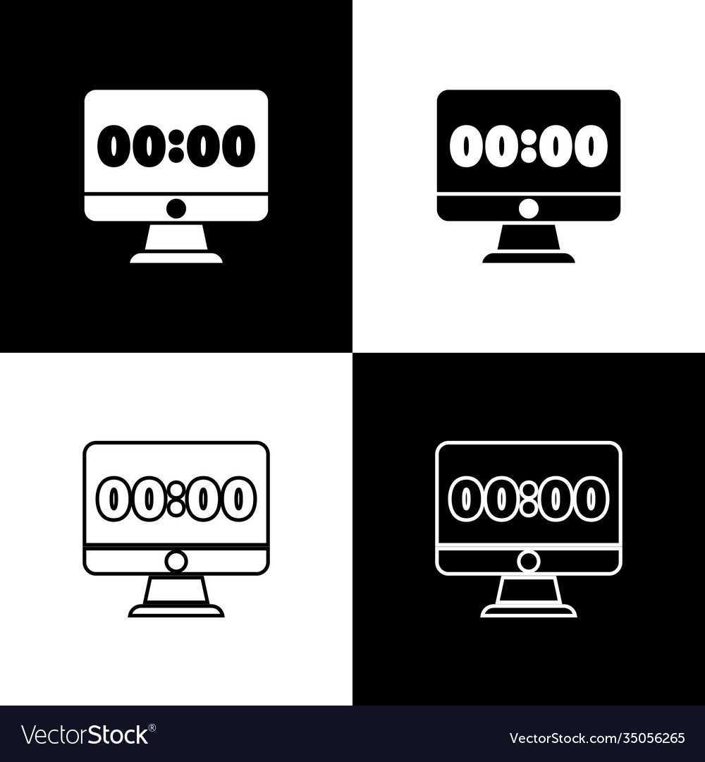 Set clock on computer monitor screen icon isolated vector image Set clock on computer monitor screen icon isolated