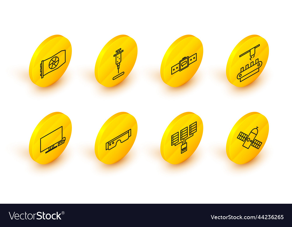 Set line satellite server data web hosting vector image Set line satellite server data web hosting