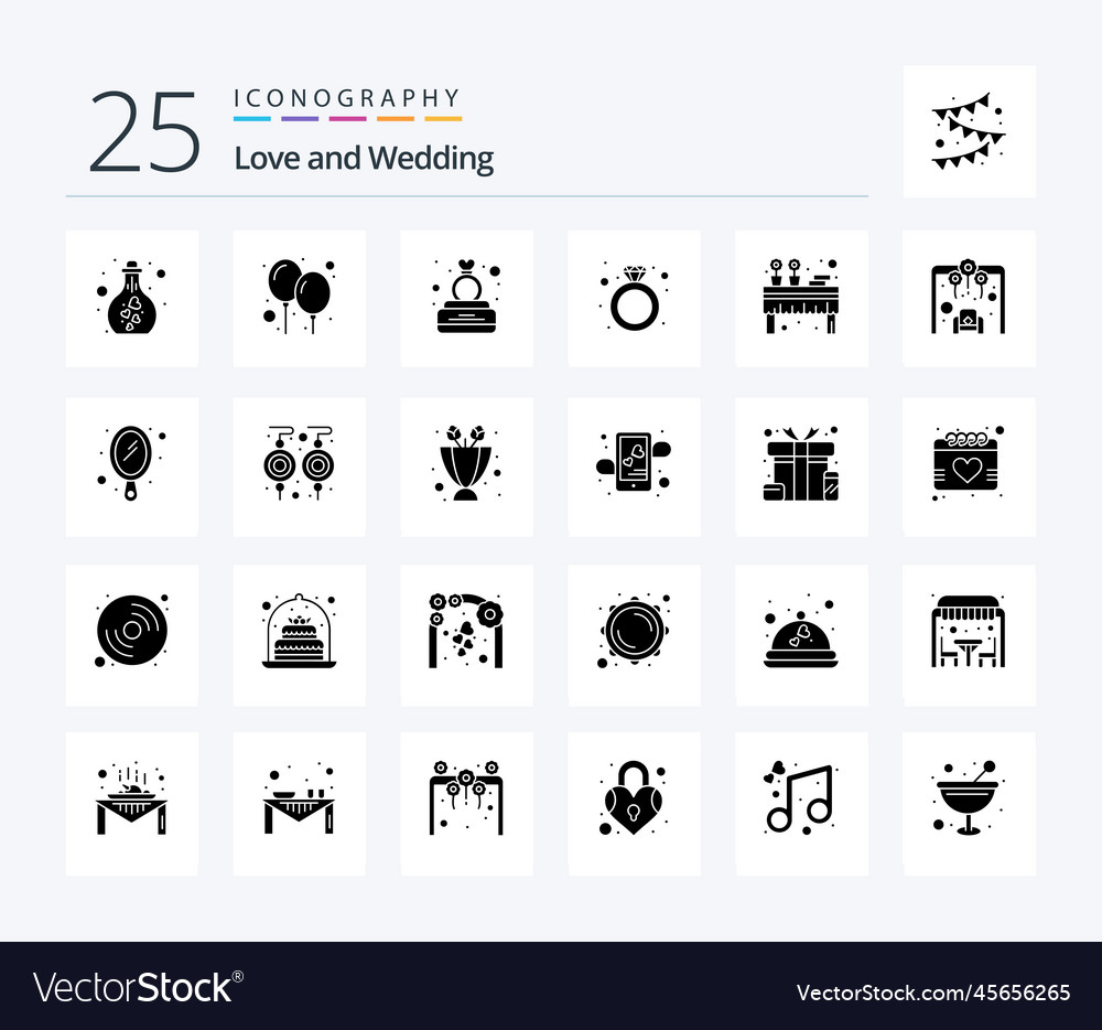 Hochzeit 25 solide Glyph-Symbol-Pack einschließlich