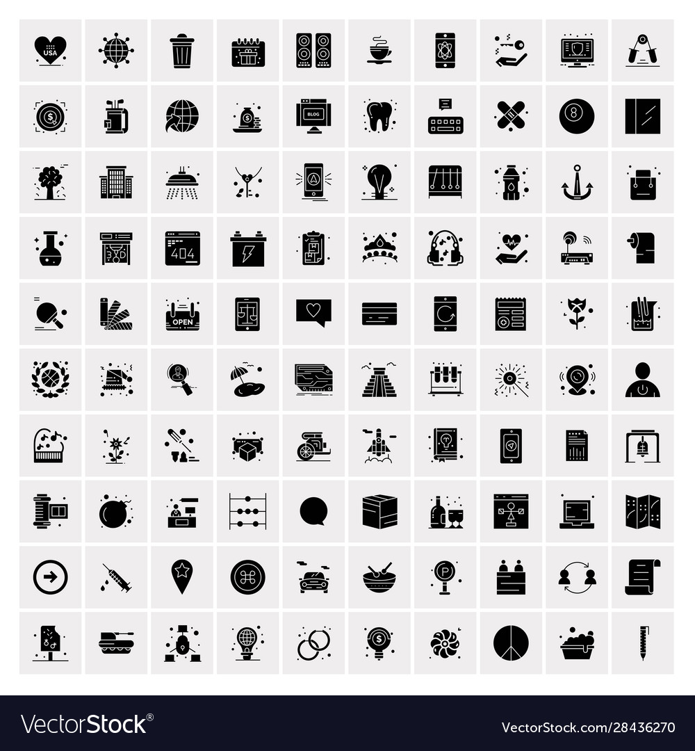100 solid business icons for web and print vector image 100 solid business icons for web and print